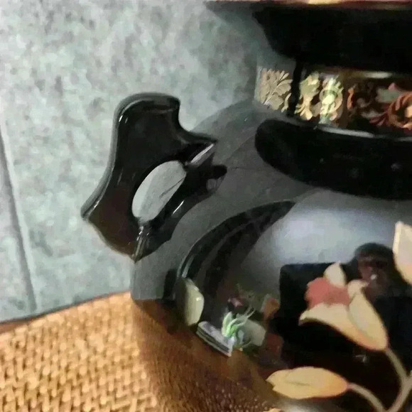 Fine China Vase Narcissus Lily of the Valley Black Gold Accent Two Handle Japan - Picture 5 of 10